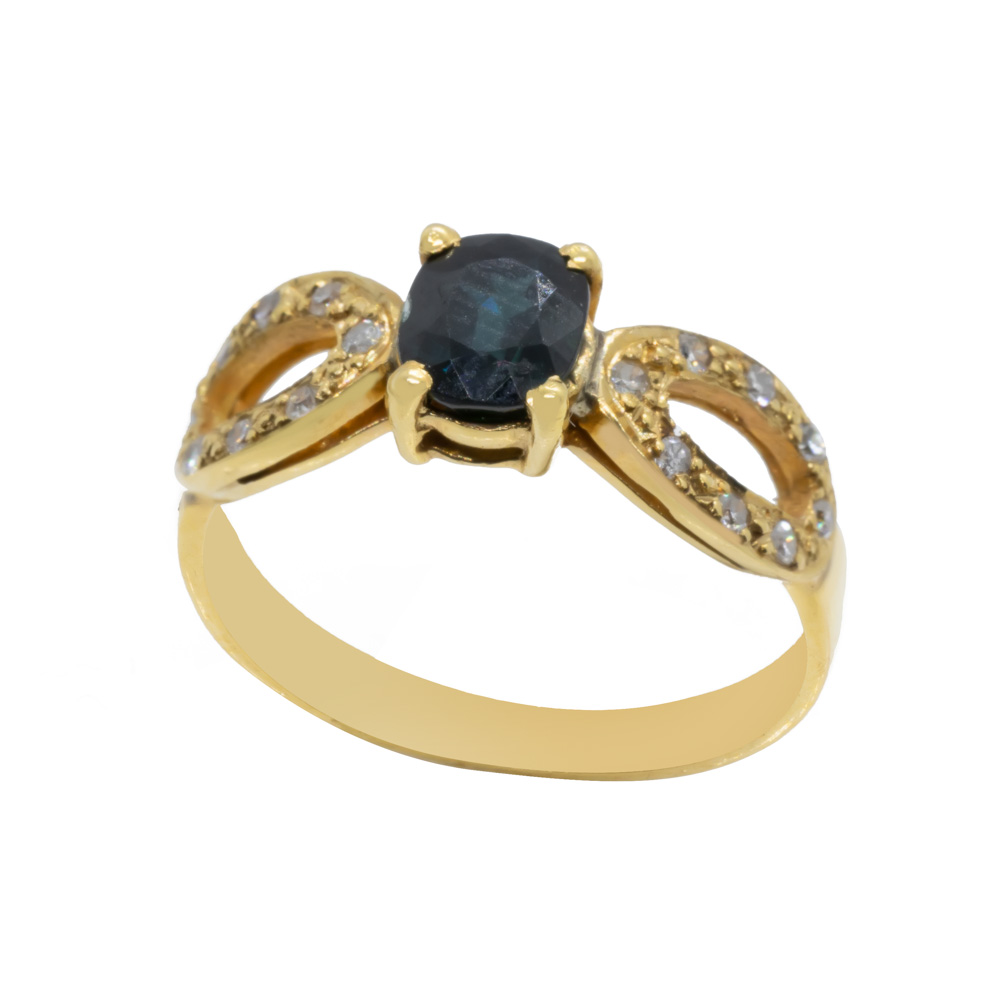 Χρυσό Δαχτυλίδι με ζαφείρι και διαμάντια VIN003