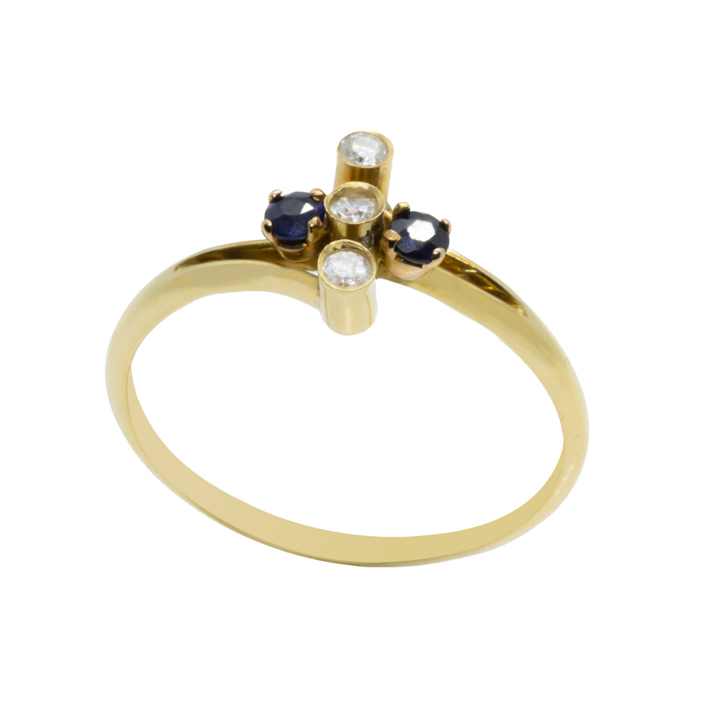 Χρυσό Δαχτυλίδι με ζαφείρι και διαμάντια VIN006