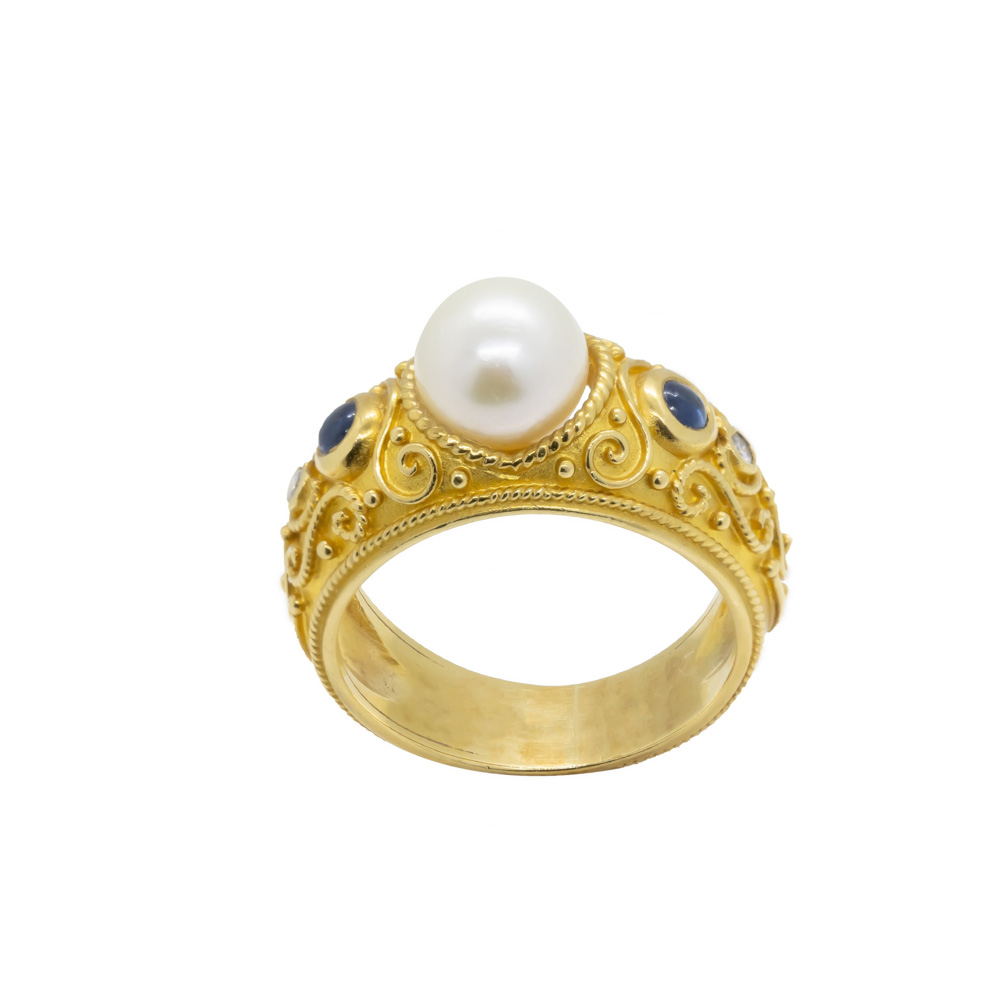 Χρυσό Δαχτυλίδι με μαργαριτάρι VINT018
